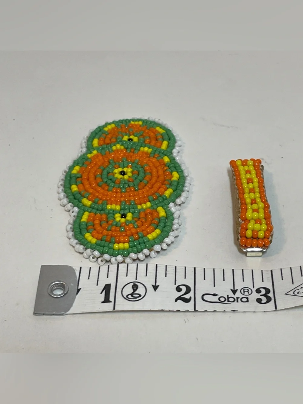 Antique Vtg Southwestern Native American StyleSeed Bead Hair Barrette Cover 3.5”